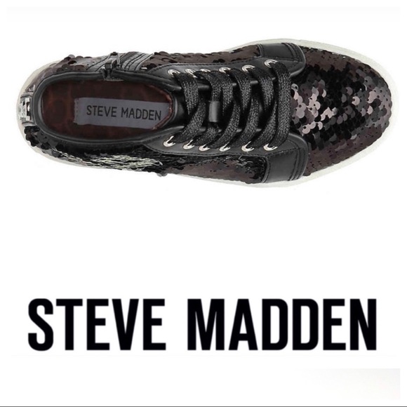 💕SALE💕 Steve Madden Black Sequins Smiley Sneakers - Picture 6 of 9